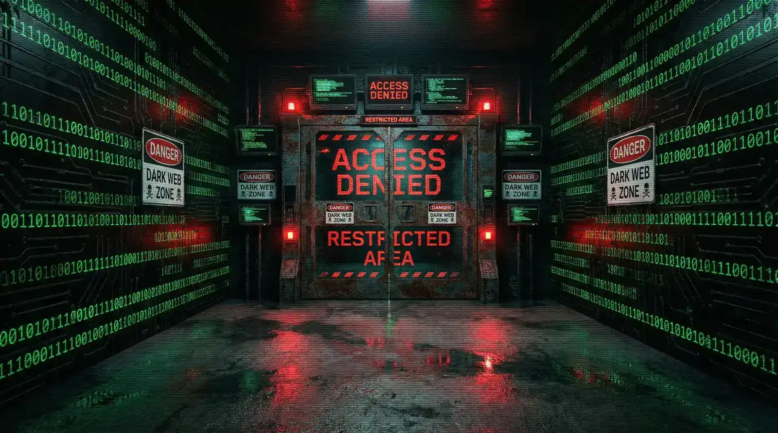 暗网视频 禁区数字大门与警告标识